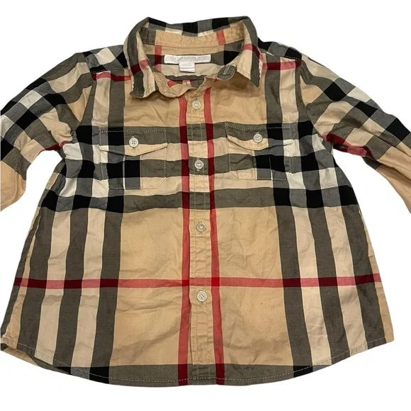 Burberry Kids Tan Plaid Shirt Size:2Y - Picture 2 of 6